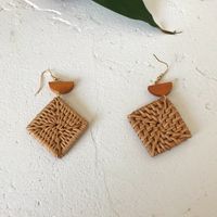 1 Pair Fashion Triangle Round Moon Wood Straw Copper Inlaid Acrylic Women's Earrings sku image 52