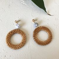 1 Pair Fashion Triangle Round Moon Wood Straw Copper Inlaid Acrylic Women's Earrings sku image 58