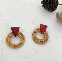 1 Pair Fashion Triangle Round Moon Wood Straw Copper Inlaid Acrylic Women's Earrings sku image 62