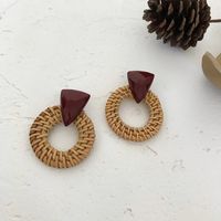 1 Pair Fashion Triangle Round Moon Wood Straw Copper Inlaid Acrylic Women's Earrings sku image 59