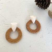 1 Pair Fashion Triangle Round Moon Wood Straw Copper Inlaid Acrylic Women's Earrings sku image 60