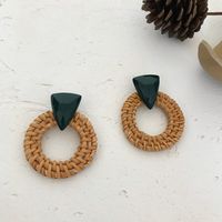 1 Pair Fashion Triangle Round Moon Wood Straw Copper Inlaid Acrylic Women's Earrings sku image 63
