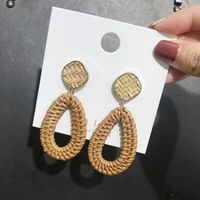 1 Pair Fashion Triangle Round Moon Wood Straw Copper Inlaid Acrylic Women's Earrings sku image 67