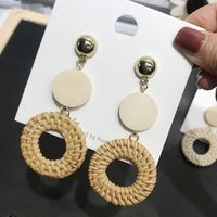 1 Pair Fashion Triangle Round Moon Wood Straw Copper Inlaid Acrylic Women's Earrings sku image 78