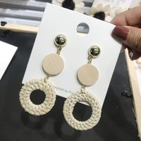 1 Pair Fashion Triangle Round Moon Wood Straw Copper Inlaid Acrylic Women's Earrings sku image 77