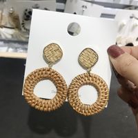 1 Pair Fashion Triangle Round Moon Wood Straw Copper Inlaid Acrylic Women's Earrings sku image 76