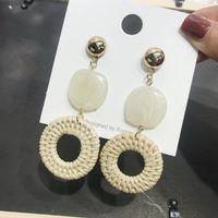 1 Pair Fashion Triangle Round Moon Wood Straw Copper Inlaid Acrylic Women's Earrings sku image 73