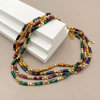 Simple Style Multicolor Stainless Steel Natural Stone Beaded Plating Necklace 1 Piece main image 1
