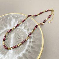 Simple Style Multicolor Stainless Steel Natural Stone Beaded Plating Necklace 1 Piece sku image 3