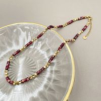 Simple Style Multicolor Stainless Steel Natural Stone Beaded Plating Necklace 1 Piece sku image 7
