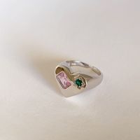 Fashion Heart Shape Flower Silver Plated Inlay Zircon Open Ring 1 Piece sku image 25