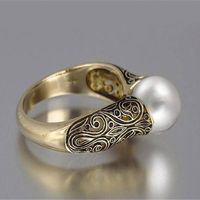 1 Piece Simple Style Waves Alloy Inlay Artificial Pearls Women's Rings main image 4