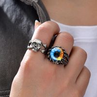 2 Piece Set Vintage Style Eye Skull Alloy Hollow Out Resin Men's Open Ring sku image 1