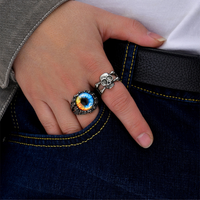 2 Piece Set Vintage Style Eye Skull Alloy Hollow Out Resin Men's Open Ring main image 2