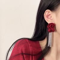 1 Pair Fashion Flower Cloth Inlay Rhinestones Women's Drop Earrings Earrings main image 5