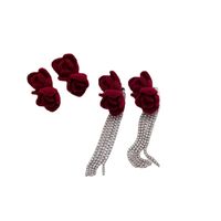 1 Pair Fashion Flower Cloth Inlay Rhinestones Women's Drop Earrings Earrings main image 4