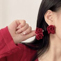 1 Pair Fashion Flower Cloth Inlay Rhinestones Women's Drop Earrings Earrings main image 2