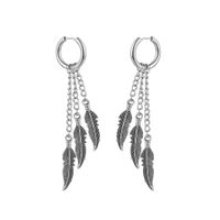 1 Piece Simple Style Feather Titanium Steel Tassel Chain Drop Earrings main image 5