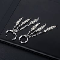 1 Piece Simple Style Feather Titanium Steel Tassel Chain Drop Earrings main image 2