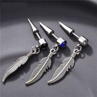 Fashion Feather Stainless Steel Inlay Artificial Gemstones Drop Earrings 1 Piece main image 1