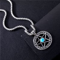 Fashion Pentagram Cross Guitar Titanium Steel Plating Inlay Turquoise Pendant Necklace 1 Piece sku image 13