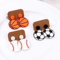 1 Pair Simple Style Football Patchwork Arylic Drop Earrings main image 4