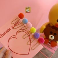 Japanese Cute Creative Metal Paper Clip Bookmark Color Candy Hairy Ball Pin Student Office Supplies Stationery main image 2