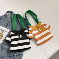 Women's Medium Spring&summer Canvas Stripe Cute Square Magnetic Buckle Handbag main image 1