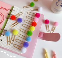 Japanese Cute Creative Metal Paper Clip Bookmark Color Candy Hairy Ball Pin Student Office Supplies Stationery main image 1