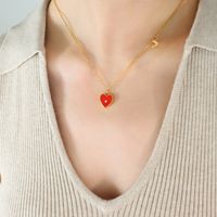Small Design Sense Zircon Peach Heart Love Necklace Sweater Chain Titanium Steel Clavicle Chain Jewelry Spot sku image 1