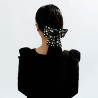 Fashion Bow Knot Corduroy Inlay Artificial Pearls Artificial Diamond Hair Clip 1 Piece main image 5