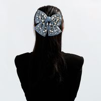 Fashion Bow Knot Corduroy Inlay Artificial Pearls Artificial Diamond Hair Clip 1 Piece main image 4