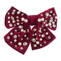 Fashion Bow Knot Corduroy Inlay Artificial Pearls Artificial Diamond Hair Clip 1 Piece sku image 3