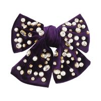 Fashion Bow Knot Corduroy Inlay Artificial Pearls Artificial Diamond Hair Clip 1 Piece sku image 4