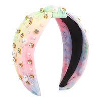 Fashion Tie Dye Cloth Inlay Artificial Pearls Rhinestones Hair Band 1 Piece sku image 1