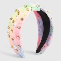 Fashion Tie Dye Cloth Inlay Artificial Pearls Rhinestones Hair Band 1 Piece main image 2