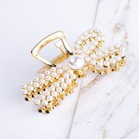 Women's Fashion Letter Bow Knot Alloy Plating Inlay Artificial Pearls Artificial Diamond Hair Claws sku image 4