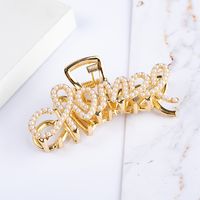 Women's Fashion Letter Bow Knot Alloy Plating Inlay Artificial Pearls Artificial Diamond Hair Claws sku image 7