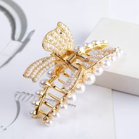 Women's Fashion Letter Bow Knot Alloy Plating Inlay Artificial Pearls Artificial Diamond Hair Claws sku image 6