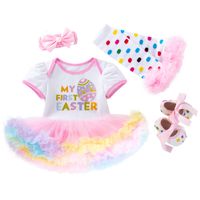Easter Fashion Round Dots Letter Cotton Girls Clothing Sets main image 4