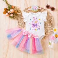 Easter Fashion Cartoon Embroidery 100% Cotton Girls Clothing Sets main image 3