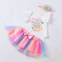 Easter Fashion Cartoon Embroidery 100% Cotton Girls Clothing Sets sku image 12