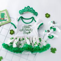 St. Patrick Fashion Shamrock Letter Cotton Girls Dresses main image 3