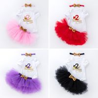 Birthday Cute Letter Printing Cotton Girls Clothing Sets main image 3