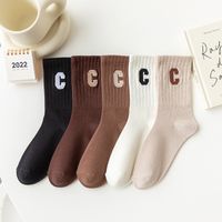 Femmes Mode Lettre Couleur Unie Coton Crew Socks Une Paire main image 5