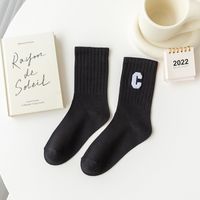 Women's Fashion Letter Solid Color Cotton Crew Socks A Pair sku image 1