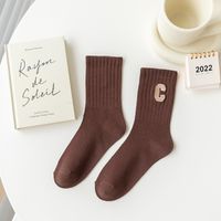 Women's Fashion Letter Solid Color Cotton Crew Socks A Pair sku image 5