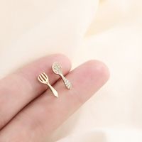 Fashion Fork Copper Inlay Zircon Ear Studs 1 Pair sku image 1