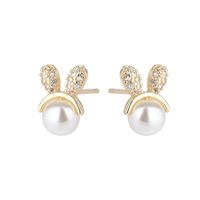 Fashion Bunny Ears Copper Plating Artificial Pearls Zircon Ear Studs 1 Pair main image 5