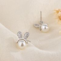 Fashion Bunny Ears Copper Plating Artificial Pearls Zircon Ear Studs 1 Pair sku image 2